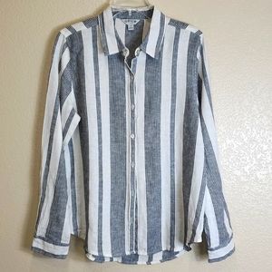 Orvis Classic Linen Blend Collared Button Up Striped Blouse Top Small Preppy